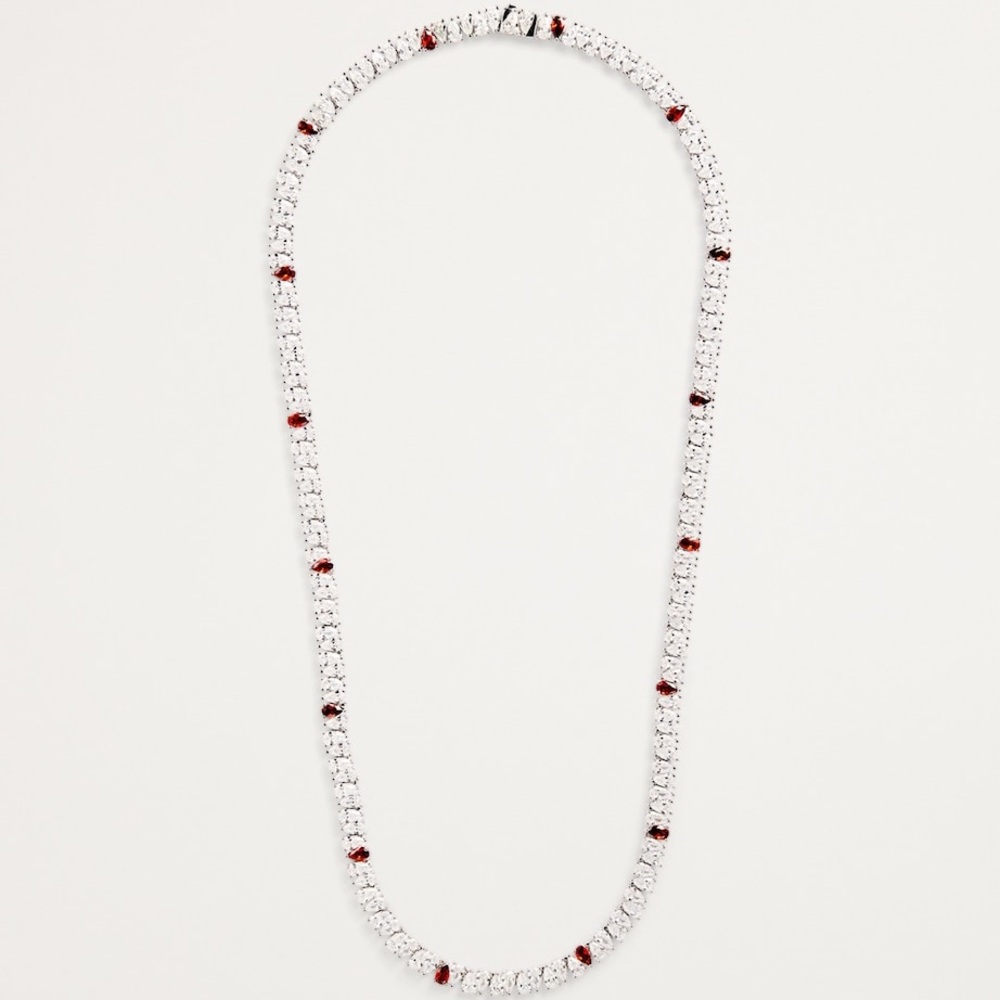 Chic 925 Sterling Silver Lab CZ and Red Unisex Tennis Necklace